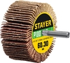 Лепестковый веерный круг на шпильке STAYER P100 60x30 мм 36608-100