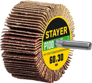 Лепестковый веерный круг на шпильке STAYER P100 60x30 мм 36608-100