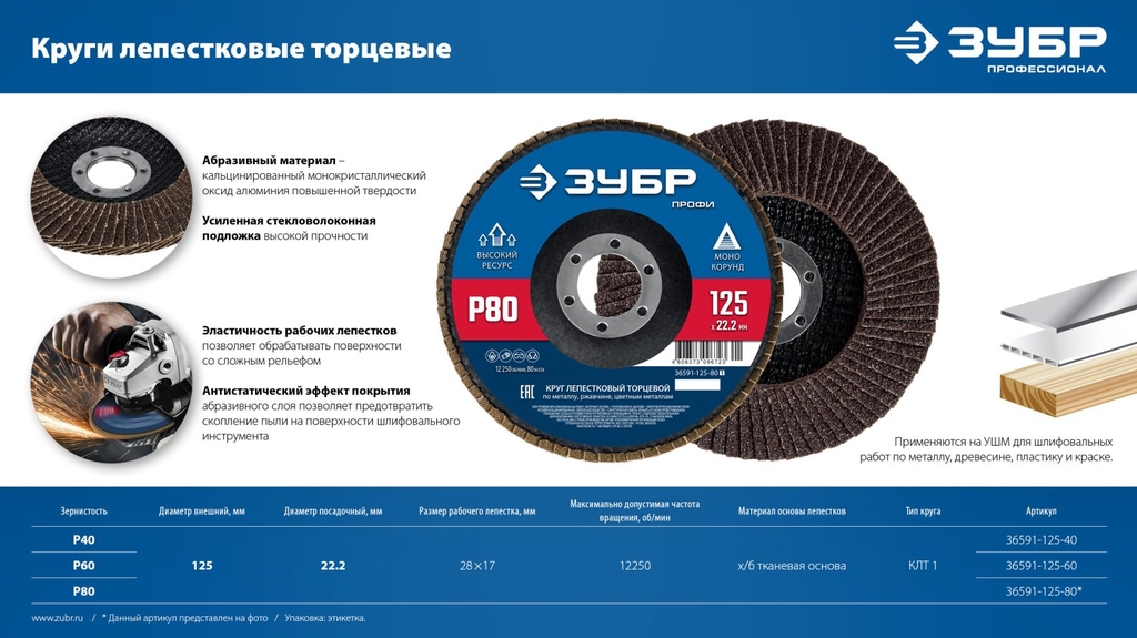 Лепестковый торцевой круг ЗУБР 125мм P60 36591-125-60_z01