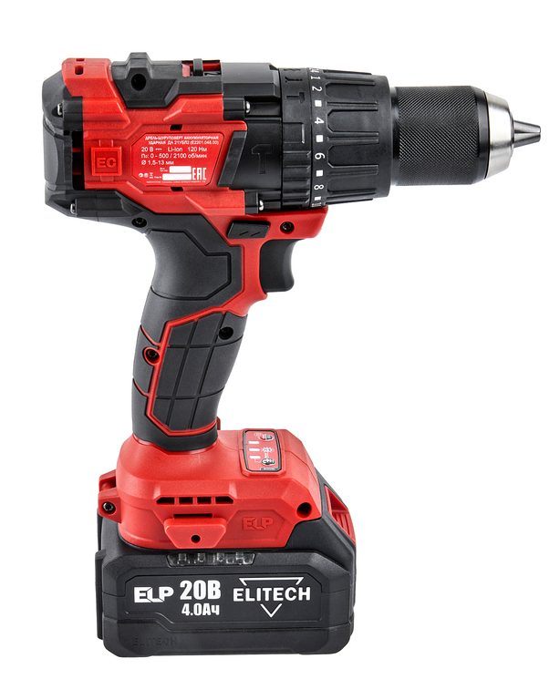 Шуруповерт аккумуляторный ELITECH ДА 21УБЛ2 (20В,120Нм, 2Ач+4Ач) 205683