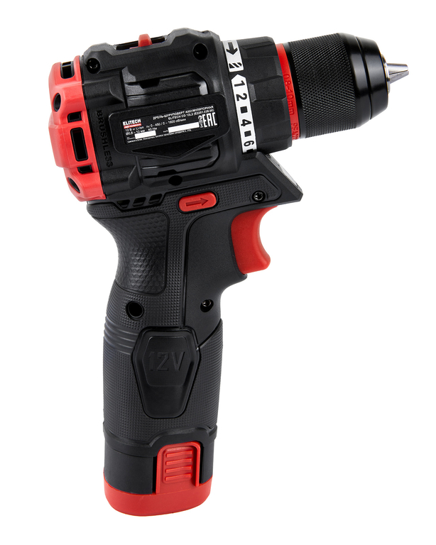 Шуруповерт аккумуляторный бесщеточный Elitech CD 12L2 (12В, 2х2Ач, 40Нм, BL)  HD 205713