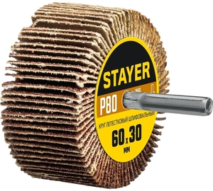Лепестковый веерный круг на шпильке STAYER P80 60x30 мм 36608-080
