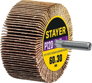 Лепестковый веерный круг на шпильке STAYER P120 60x30 мм 36608-120