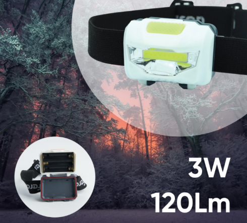 Фонарь FERON TH2300 налобный 3W 1COB IP44, пластик, на батарейках 3*AAA, 41679