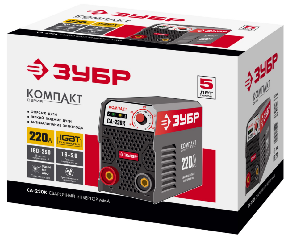Инвертор сварочный ЗУБР СА-220К, MMA, IGBT, 6.6 кВт, 30А, Мастер