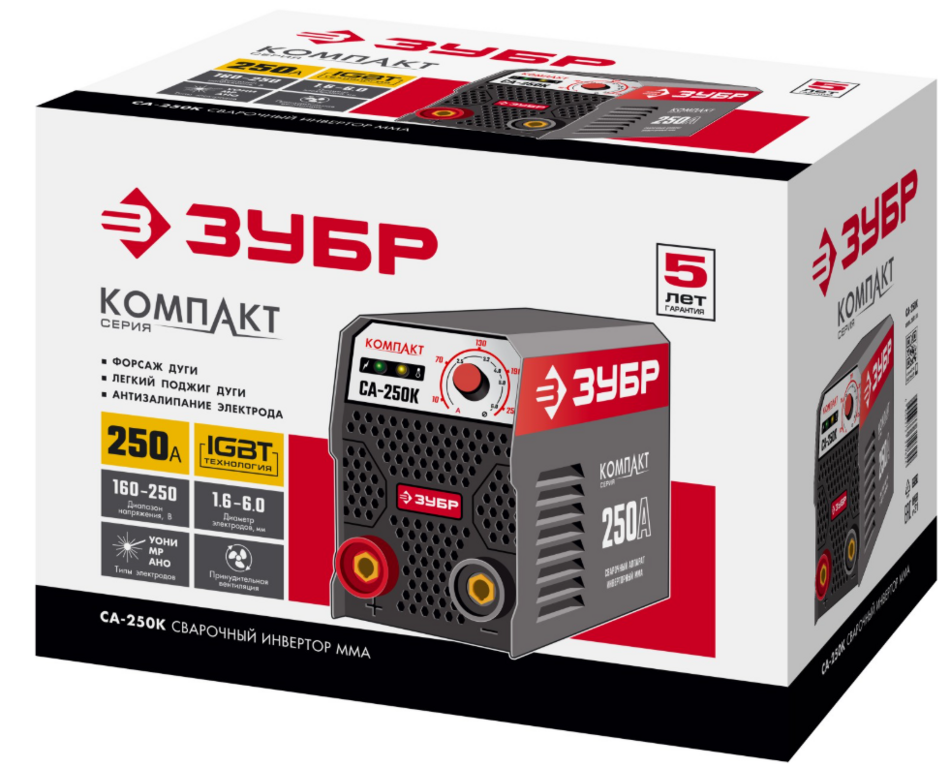 Инвертор сварочный ЗУБР СА-250К, MMA, IGBT, 8.4 кВт, 36А, Мастер
