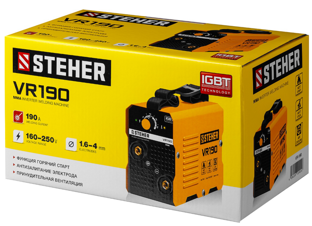 Инвертор сварочный STEHER VR-190, MMA, IGBT,  5,4 кВА, 26 А