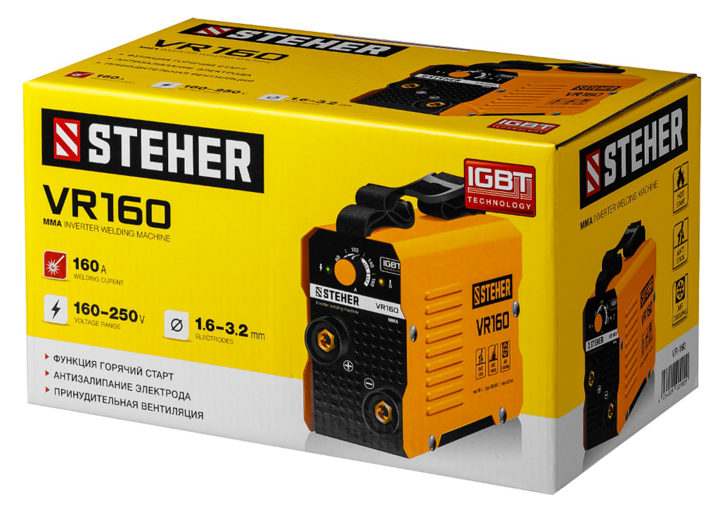 Инвертор сварочный STEHER VR-160, MMA, IGBT, 4,4 кВА, 20 А