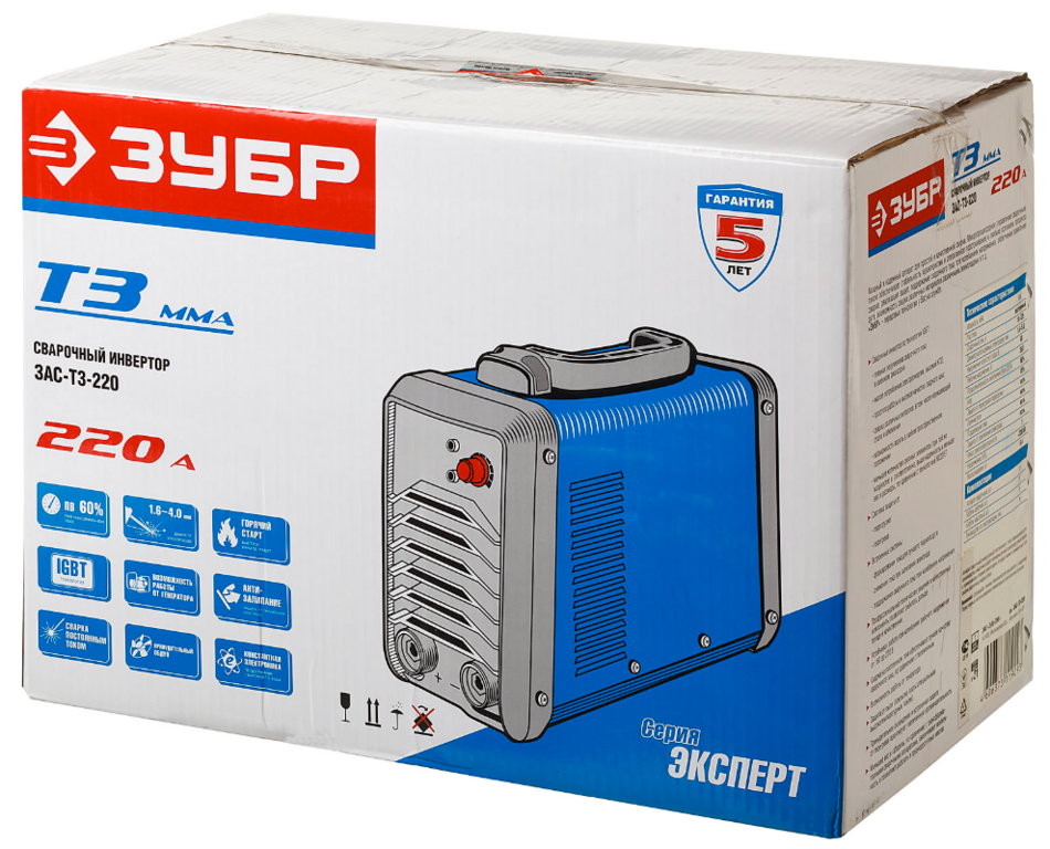 Инвертор сварочный ЗУБР ЗАС-Т3-220, MMA, IGBT, 8.4 кВА, 38А, Профессионал