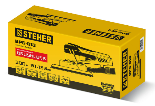 Машина плоскошлифовальная STEHER BPS-813, бесщеточная, 300 Вт